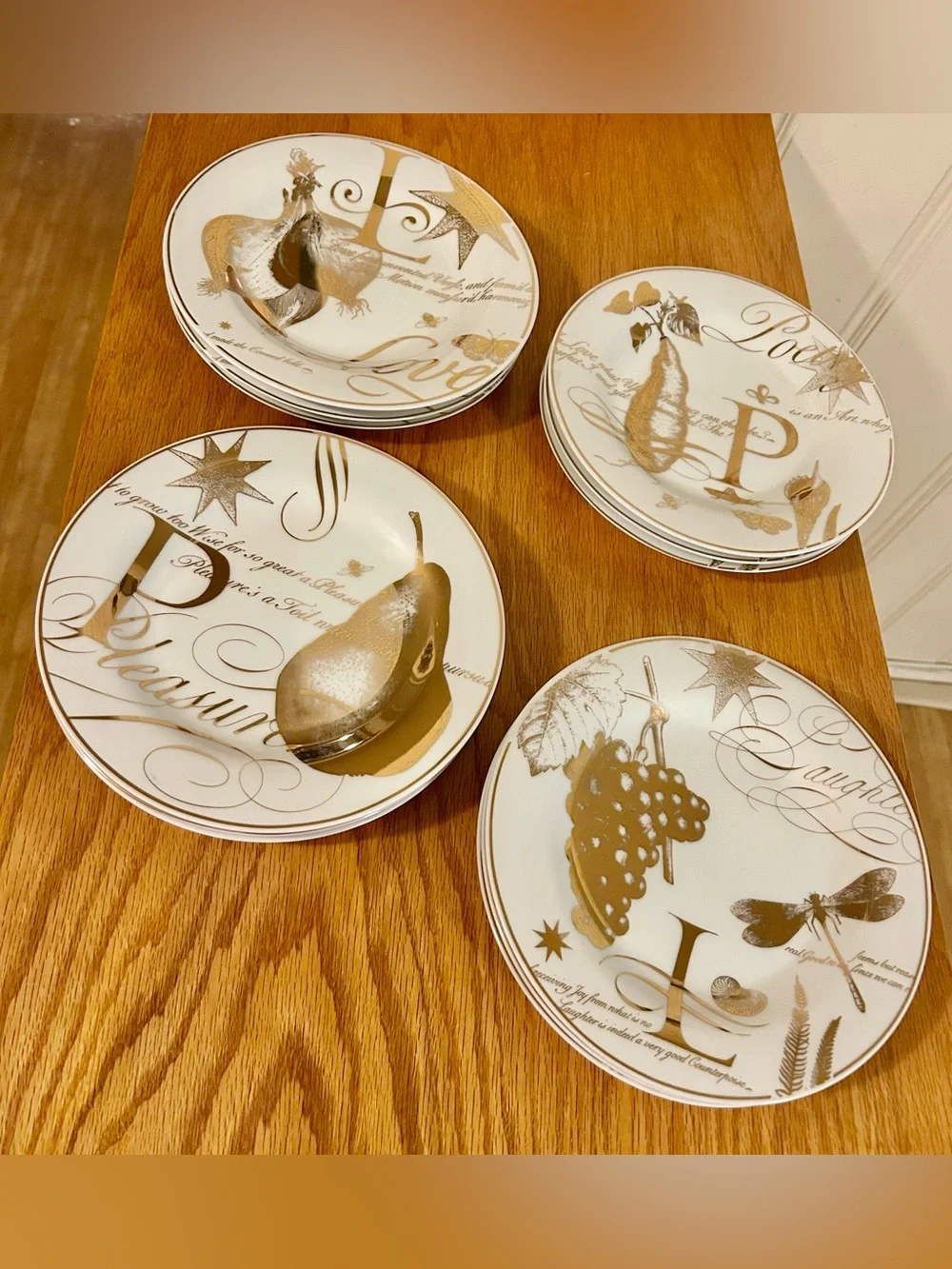 Pottery Barn “Poetry Fruit” salad or desert ceramic plates 8 1/2” diameter